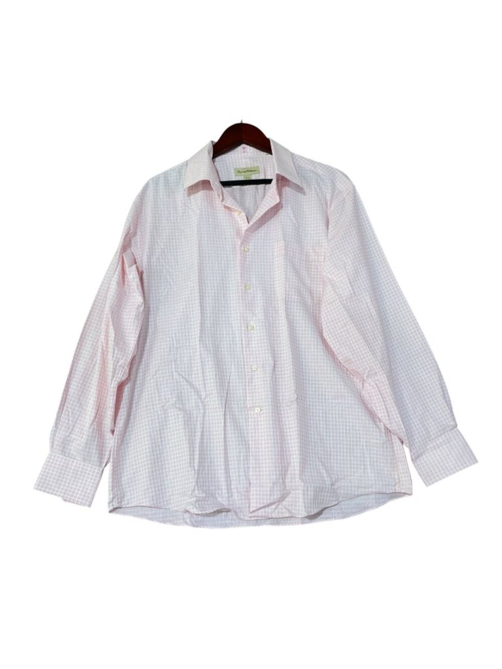 Tommy Bahama Men's 16.5 Pink Checkered Long Sleeve Button-Up Dress Shirt C0961